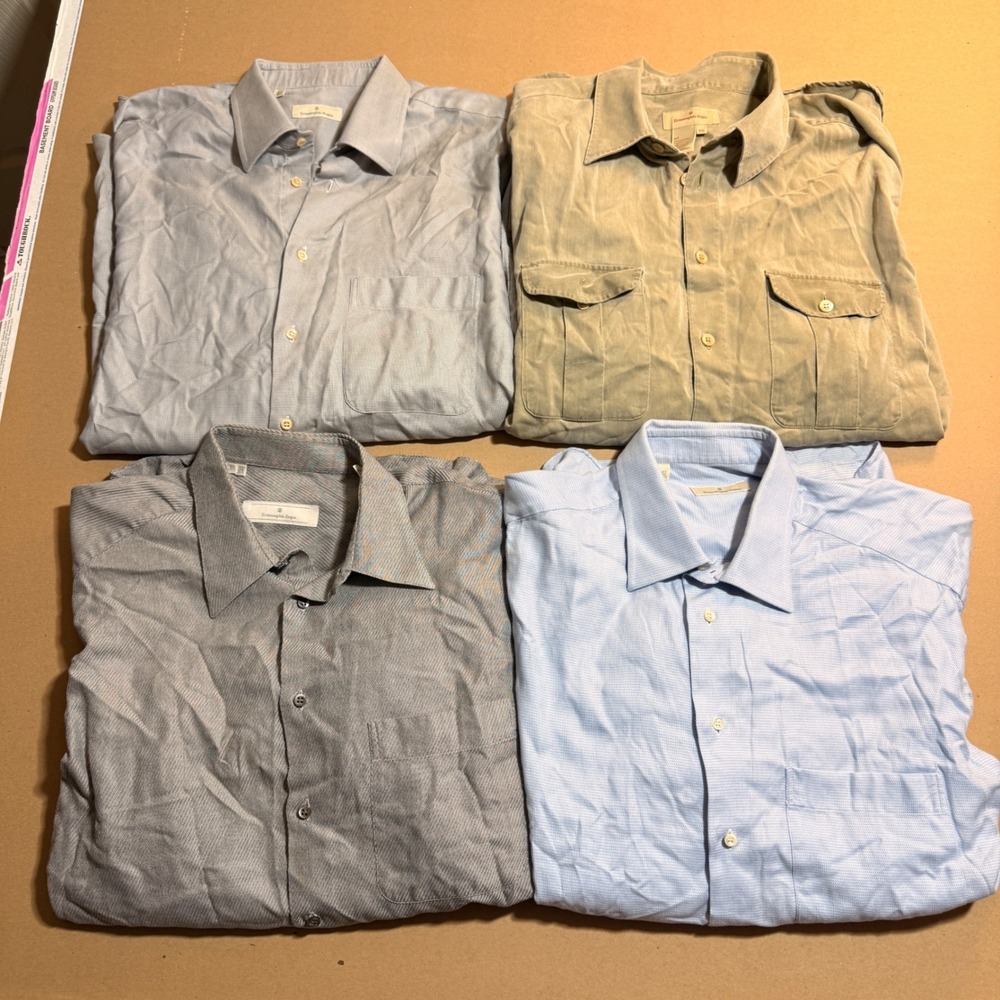 Lot of 4 Ermenegildo Zegna Button Down Shirts L XXL Blue Grey Tan Good Italian